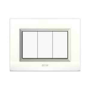 Plaque Nova_45 Rectangulaire Blanc Avec Cadre Chrome 3 Modules