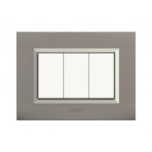 Plaque Nova_45 Rectangulaire Argent Opaque Avec Cadre Chrome 3 Modules